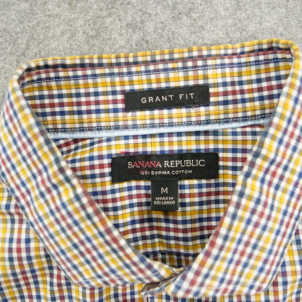 Banana Republic Shirt Mens Medium Red Blue Button Checks Long Sleeve